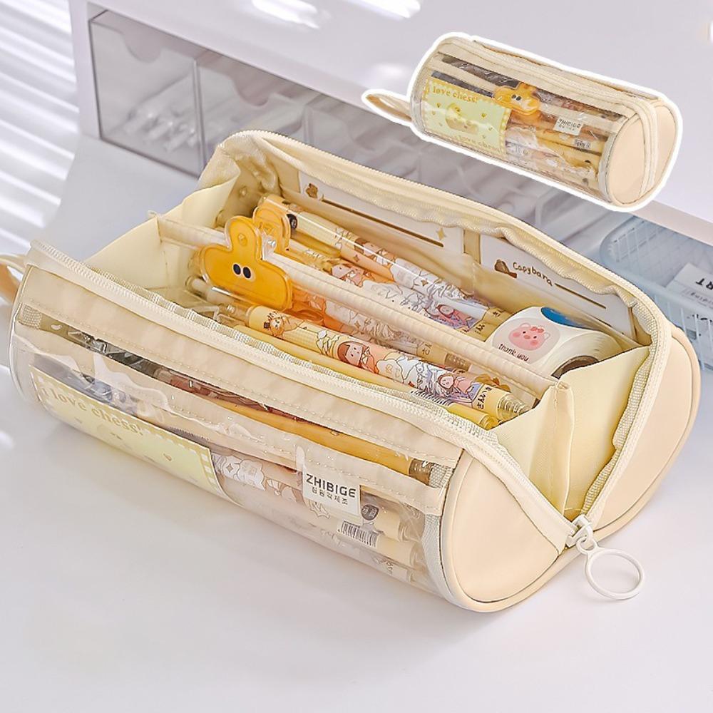 Цилиндрическая сумка для ручек Прозрачная сумка для канцелярских принадлежностей Грязенепроницаемая коробка для ручек для студентов