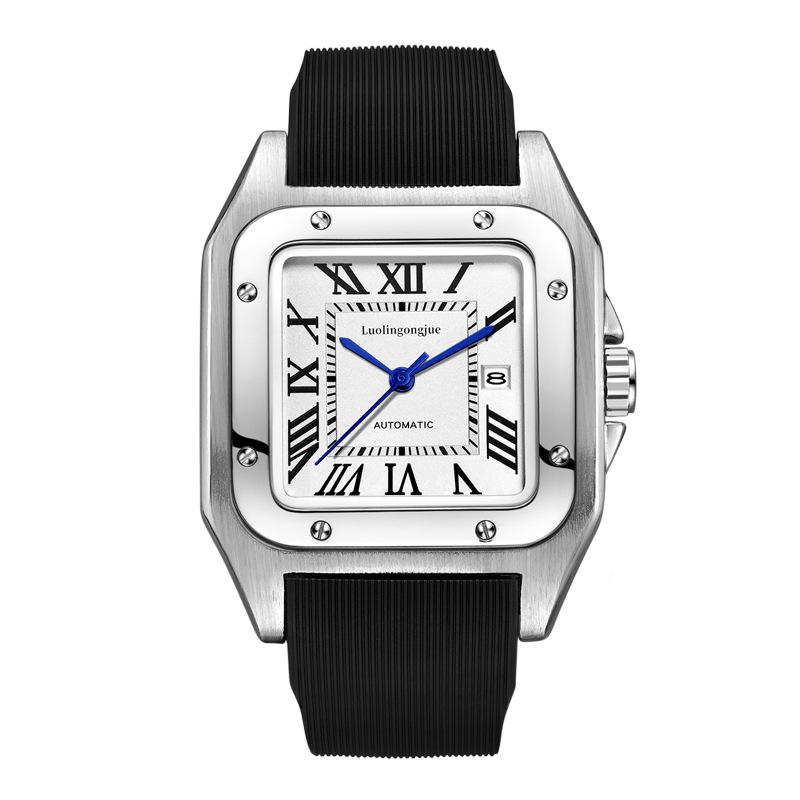 Мужские автоматические водонепроницаемые механические часы Santos с большим циферблатом и дизайном в виде полых полос