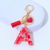 Red A-Z Alphabet Initial Letter Keychain Cute Heart Tassel Resin Charms Keyrings Handbag Charms Car Pendant Trinkets Women Gifts