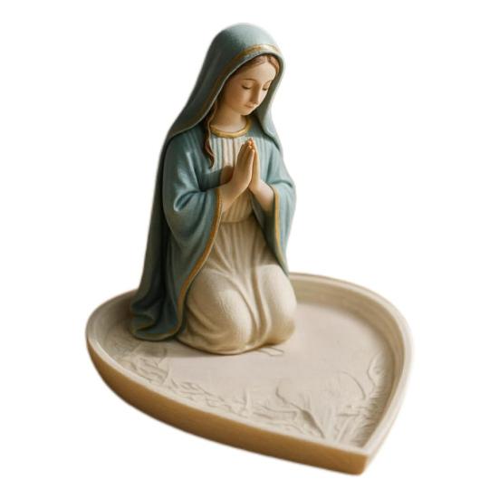 Virgin Mary Rosary Holder Resin Mary or Jesus Figurine Jewelry Dish Our Lady Prayer Rosary Dish Religious Gift Catholic Decor for Personal Devotional