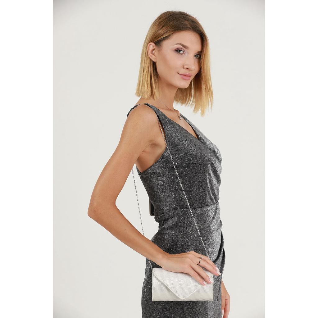 Silver Striped Bream Evening Dress Bag Portfolio Clutch Bag