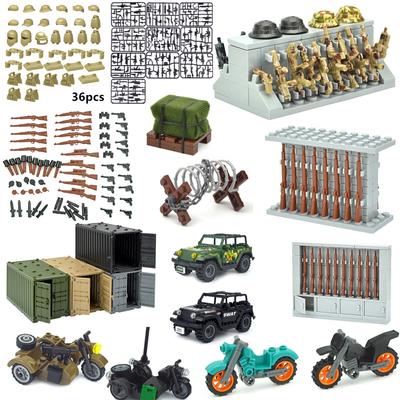 MOC Военный спецназ, оружие WW2, игрушки, пистолет, мешок с песком, пушка, арсенал, строительные блоки, фигурки, оборудование, кирпичи, игрушки для детей