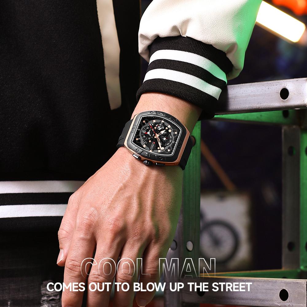 CURREN Роскошные спортивные кварцевые наручные часы для мужчин, цветные многофункциональные часы типа «тонно» с автоматической датой