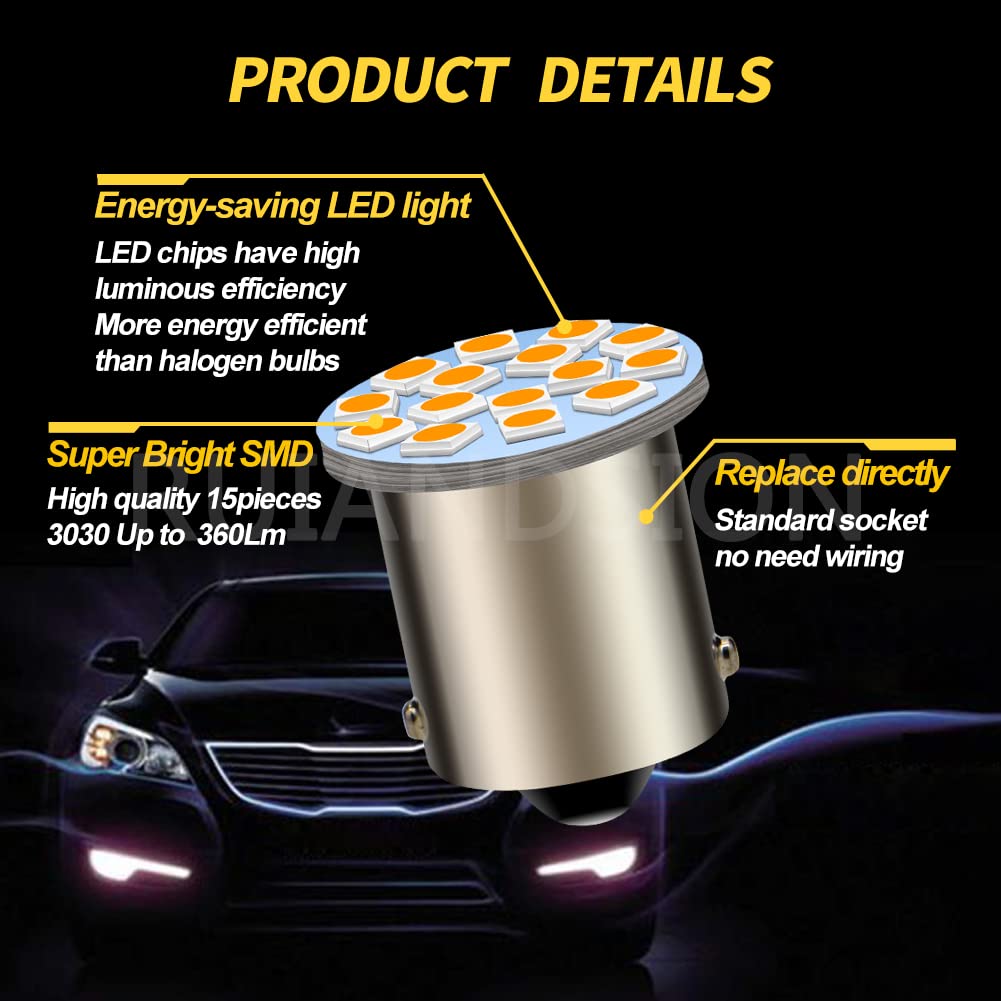 Ruiandsion 2pcs S25 Single Bulb BA15S 1156 P21W G18 LED Bulb 180 Degree Pin