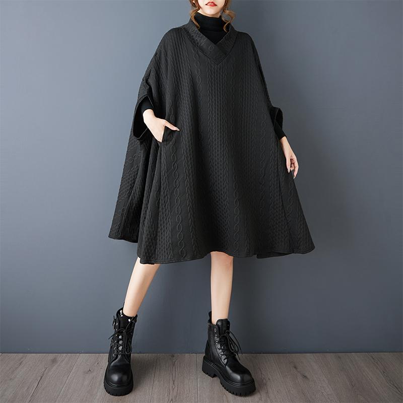 DIMANAF 2025 Осень Зима Большой Размер Рубашка Платье Женщины Длинный Рукав Винтаж Леди Свободный Топы Пуловер Черный
