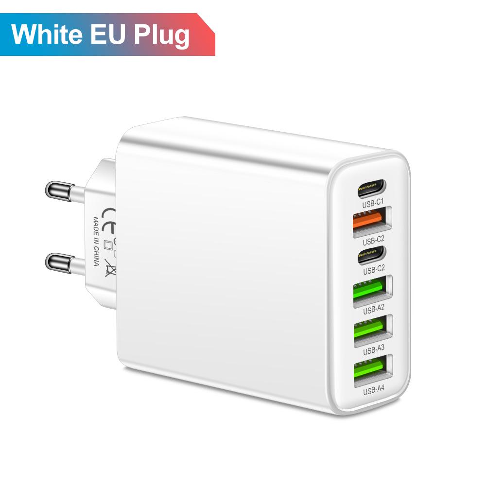 3.1A Multi-Port Charger: 2 Type-C PD + 4 USB for Mobile Phones - Travel-Friendly Charging Hub
