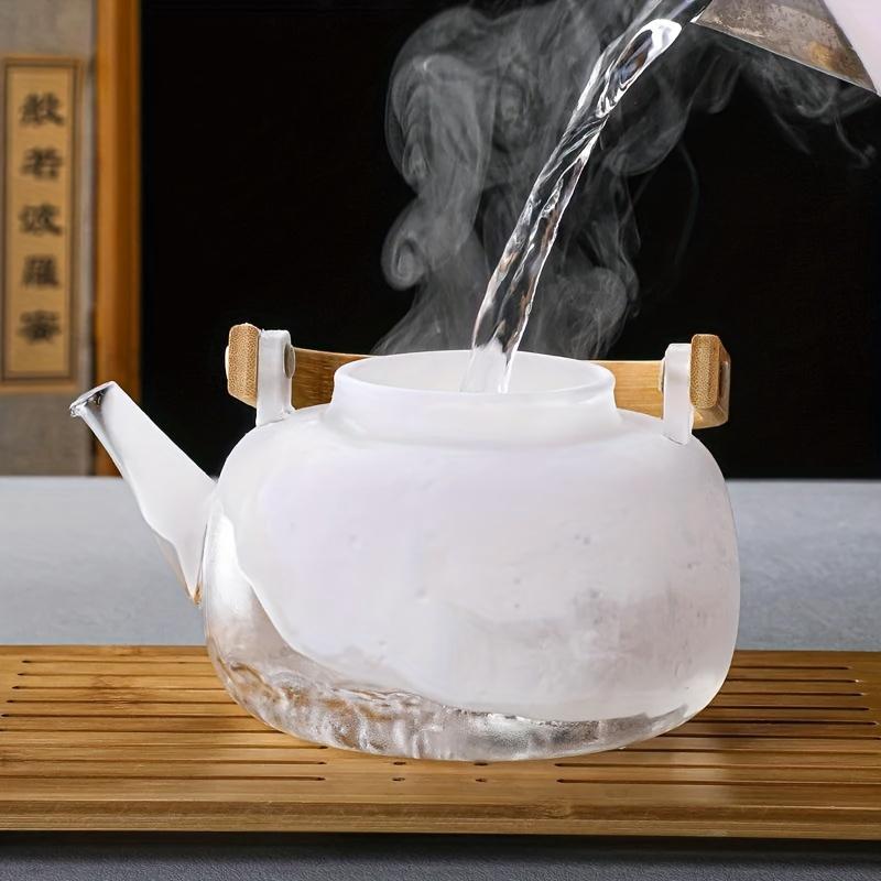1000ML Tea Water Separation Glass Teapot with Bamboo Handle, Heat Resistant Borosilicate Glass Tea Kettle with Tea Strainer, Clear Glass Teapot