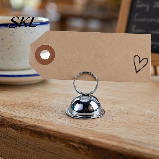 Solid Wood Table Accessory Number Holder, Metal Place Card Foodservice Split-Ring Style Weighted Holder Menu Stand for Photos, Memo, Notes,