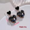 Irregular Heart Black Zirconia Tassel Earrings - Light Luxury, High-End, Exquisite and Versatile Jewelry.