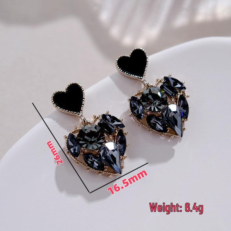 Irregular Heart Black Zirconia Tassel Earrings - Light Luxury, High-End, Exquisite and Versatile Jewelry.