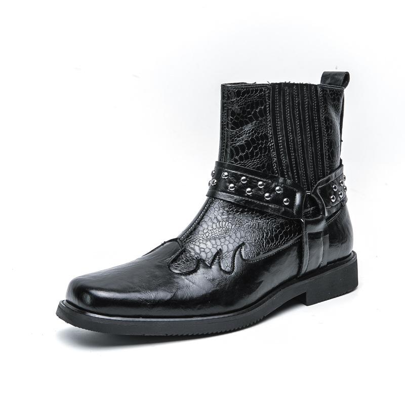 Factory Foreign Trade New European and American Men's Short Boots Embroidered Thick Heel Retro British Martin Boots High-top Locomotive Boots