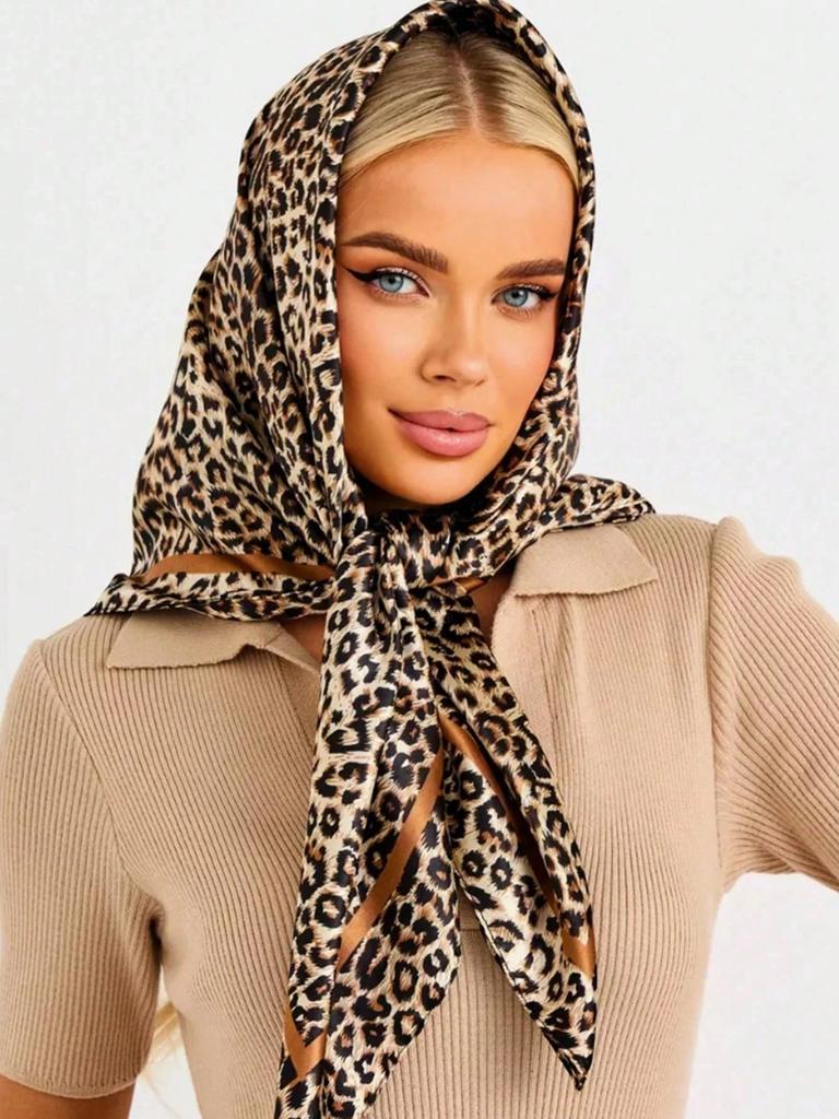 Luxury Leopard Print Square Scarf Women Soft Satin Shawl Handkerchief Muslim Luxury Scarves Hijab Foulard Bandana 90*90cm