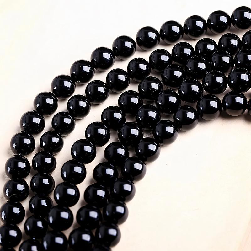Natural 7A Grade Black Ujin Obsidian Loose Beads for DIY Jewelry and Handmade Accessories