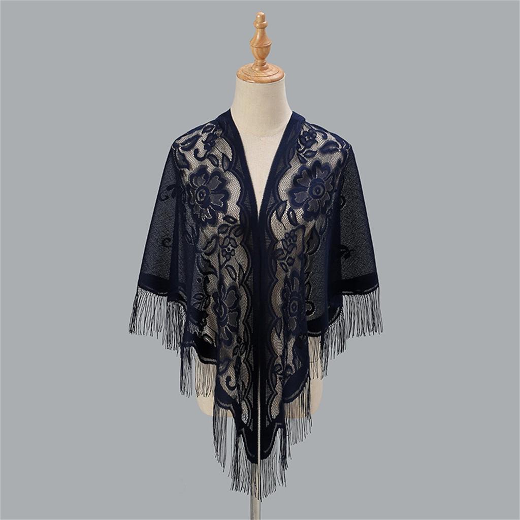 Nylon Hollowed Out Single Color Breathable Tassel Scarf Shawl Female