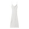Kaslead New Women Clothes Western Style Fashion Simple Polka Dot Print Drop Collar Spaghetti Strap Sling Long Dress