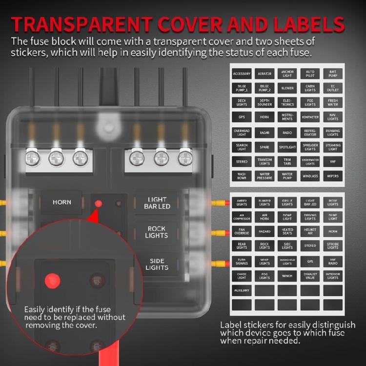 6/12 Way Car Boat Fuses Box Block Holder 12V 36V Auto Marine Waterproof Power Distribution Panel Board