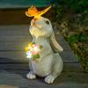 Solar Bunny Cat Statue Garden Decor LED Light Resin Animal Sculpture Figurine Outdoor Decoration for Courtyard