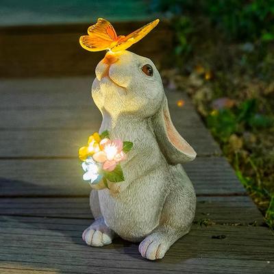 Солнечная статуя кошки-кролика, садовый декор, светодиодная подсветка, смола, скульптура животного, фигурка, уличное украшение для двора