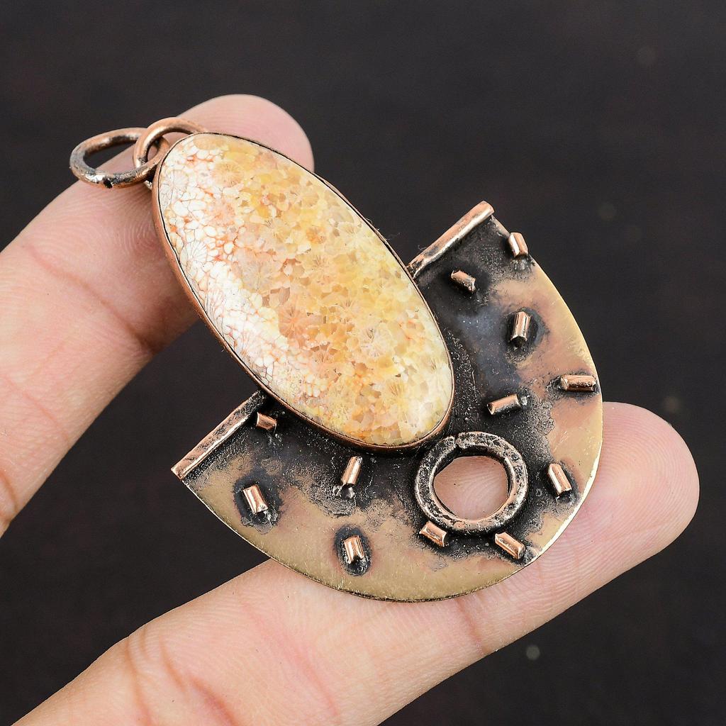 Fossil Coral Copper Pendant Natural Gemstone Pendant Handmade Jewelry Pendant Copper Jewelry For Gifts Fossil Coral Jewelry Gift For Mother