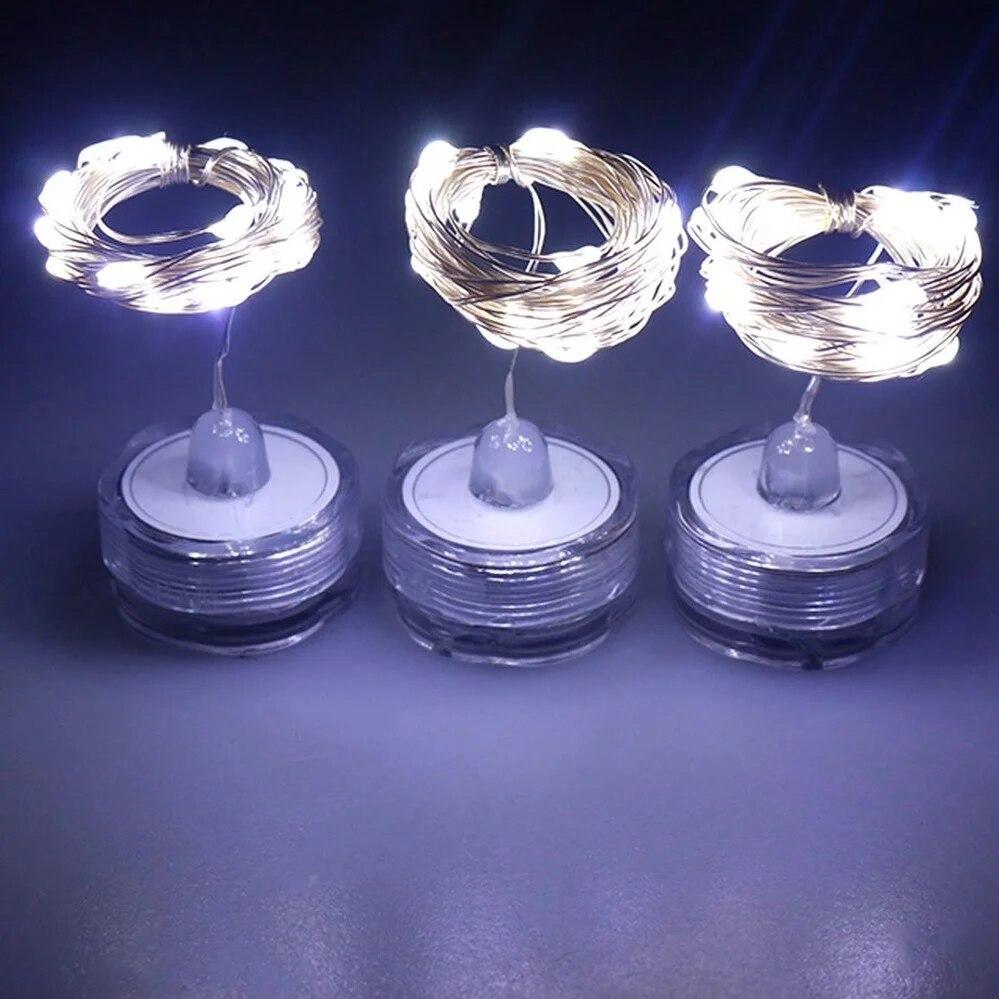 LED String Light Underwater Lamp 1m 2m LED Button Battery Holder Candle Copper Wire String Lights Plum Shaped Waterproof