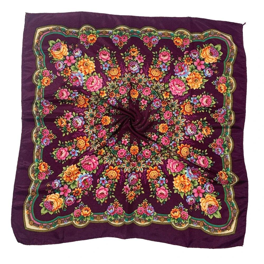 70*70cm Russian Square Scarf Women Floral Print Bandana Headband Scarves