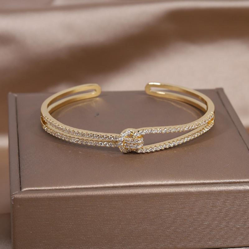 New Design Fashion Jewelry 14k Gold Plated Copper Inlaid Zircon Snake Open Bracelet Luxury Women 'S Party Accessories