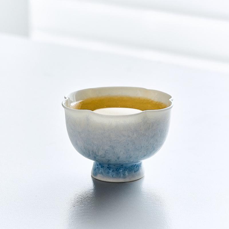 Crystalline Glaze Ice Crystal Blue Flower Mouth Cup Master Cup Teacup Single Cup Ceramic Tea Drinking Cup Kung Fu Tea Cup
