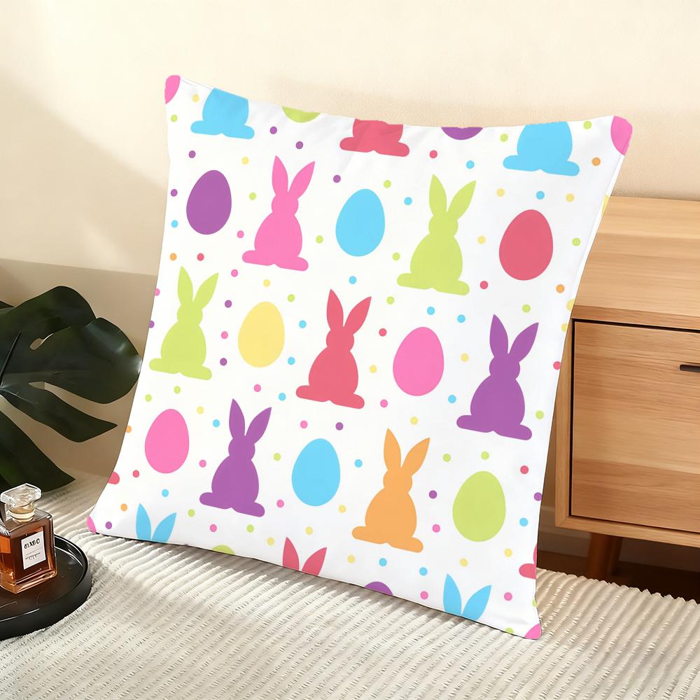 Happy Easter Cushion Cover Soft Short Plush Pillow Cover Smooth Cozy Texture Aesthetic Cushion Case Home Decor