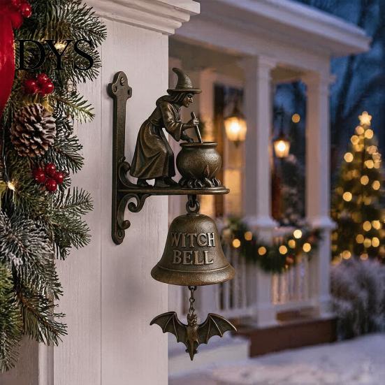 Holiday Theme Home Decor Vintage Christmas Doorbell, Welcome Wall Hanging, Deer/Snowman/Santa Claus/Penguin/Witch Decor, Decorative Metal Door