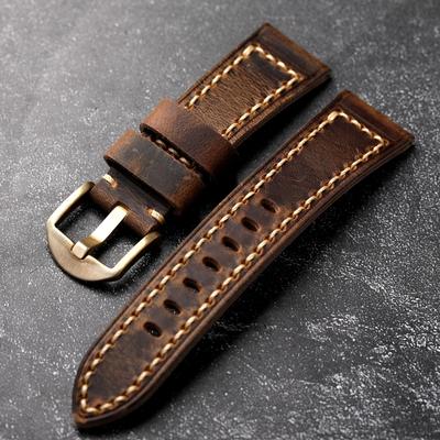 Классический ремешок для часов ручной работы из воловьей кожи 20 21 22 23 24 мм, винтажный кожаный браслет с мягкой утолщенной бронзовой пряжкой