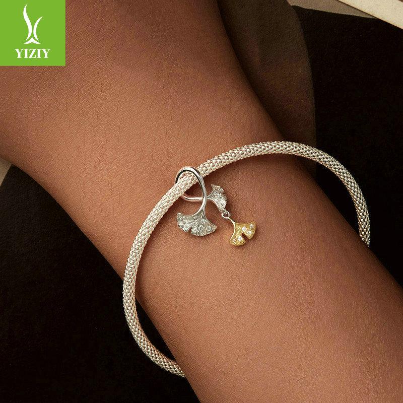 Autumn Mori Ginkgo Biloba Diy Pendant Accessories, Color Separation Electroplated Leaves S925 Sterling Silver Beads