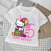 Hello Kitty Birthday Number Tshirt Short Sleeve Tee Summer Kids White Top Clothes Girls TShirts Children Cotton Cute T Shirt