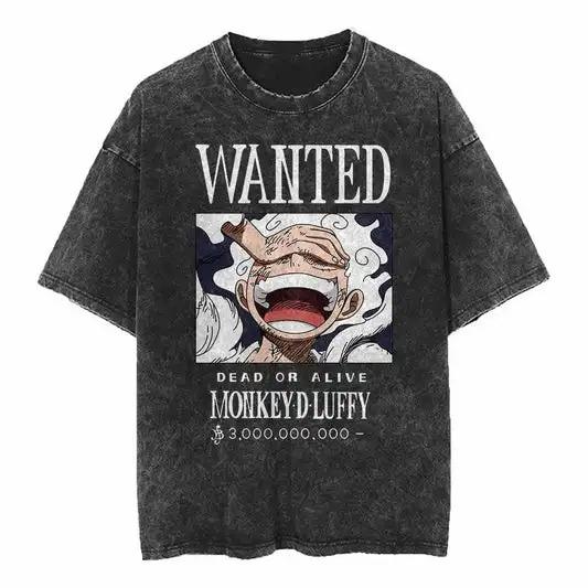 Japan Hot-blooded Anime One Piece Luffy Graphic Print T-Shirt Men Women Vintage Washed Cotton Summer New Tee Streetwear Y2K Fashion Oversized Top