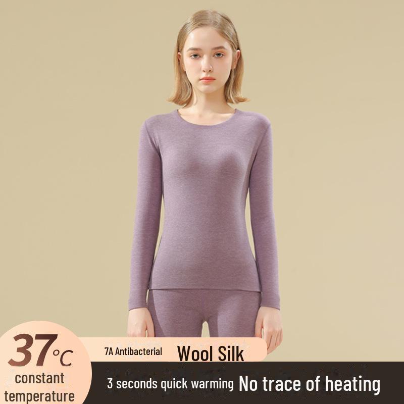 Комплект мужского термобелья: Плюс бархат, немецкий кашемировый шелк, бесшовный, круглый вырез, для осени/зимы.