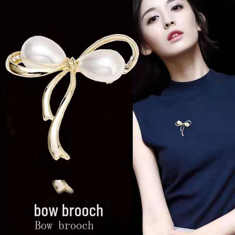 High-End Alloy Brooch with Pearl Imitation and Rhinestone Corsage Pin - Fashion Accessory
