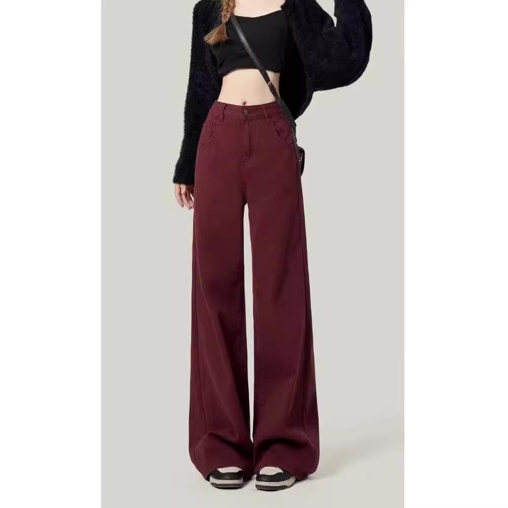 Женские узкие джинсы Maroon Wide-Leg: Свободный, драпированный, стираный, длиной до пола - новые стили весна/осень