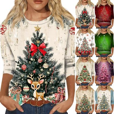 Женская модная повседневная свободная футболка с круглым вырезом и рукавами 3/4 с принтом, женский топ