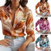 Женская рубашка с лацканами и длинным рукавом, однобортная рубашка с принтом, весна-осень, блузка в пригородном стиле