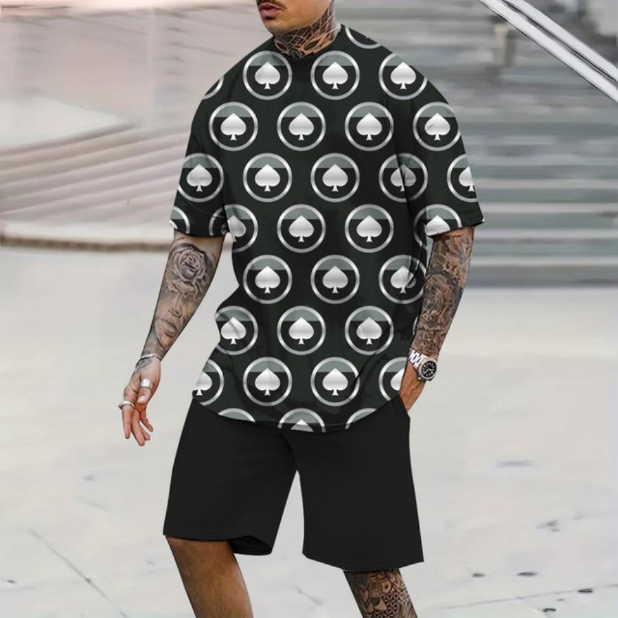Стильный мужской спортивный стиль летний мужской комплект из 2 предметов повседневный дышащий короткий рукав покер 3d принт свободный большой размер