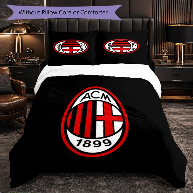 AC Milan 3 Piece Bedding Set Soft Duvet Cover Set with Pillowcases Printed Bedroom Decor Set for Home