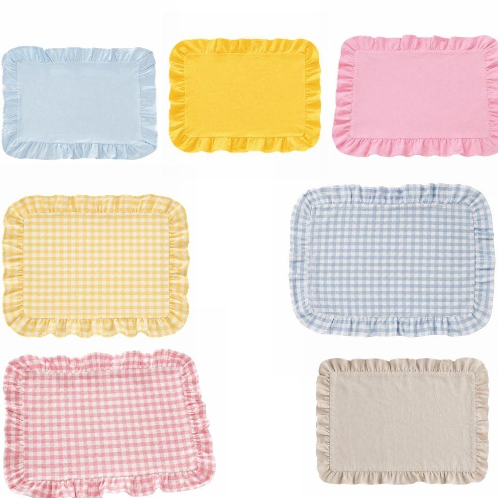 Ruffle Heat-Insulated Mat Stripe Grid Table Mat Washable Coaster  Breakfast