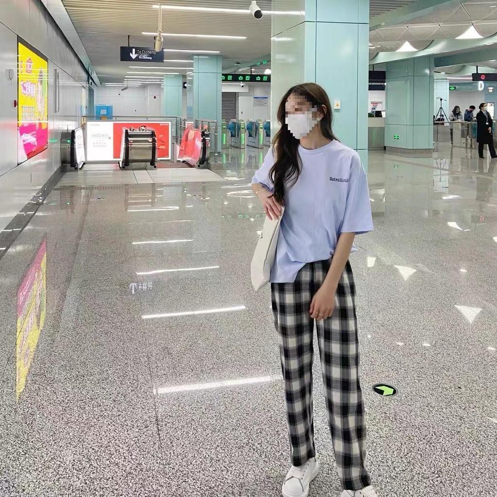 Women's High-Waisted Fleece-Lined Wool Plaid Wide-Leg Pants