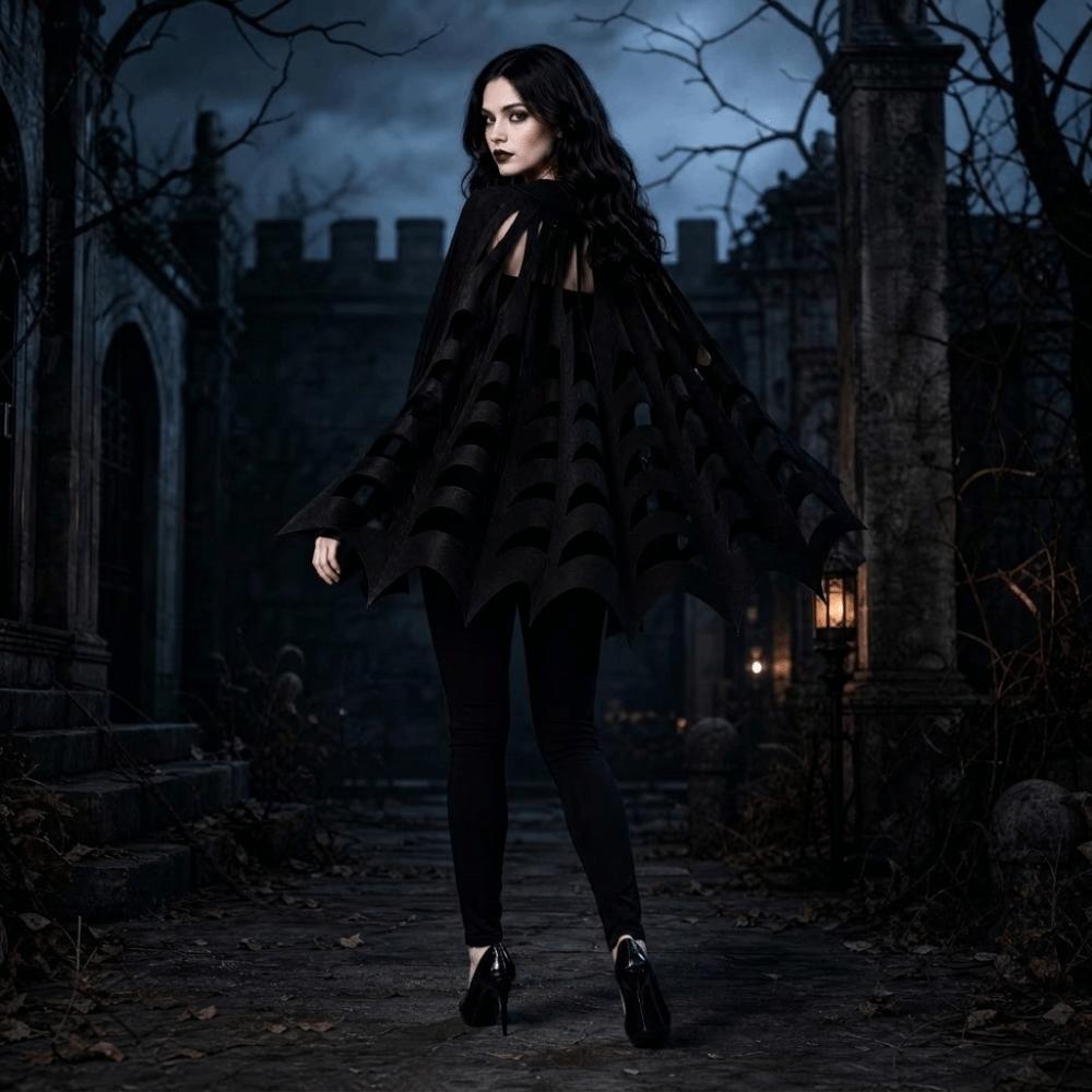 Hollow Out Halloween Cape Solid Color Felt Mesh Cape Practical Spiderweb Shawl Dress Up
