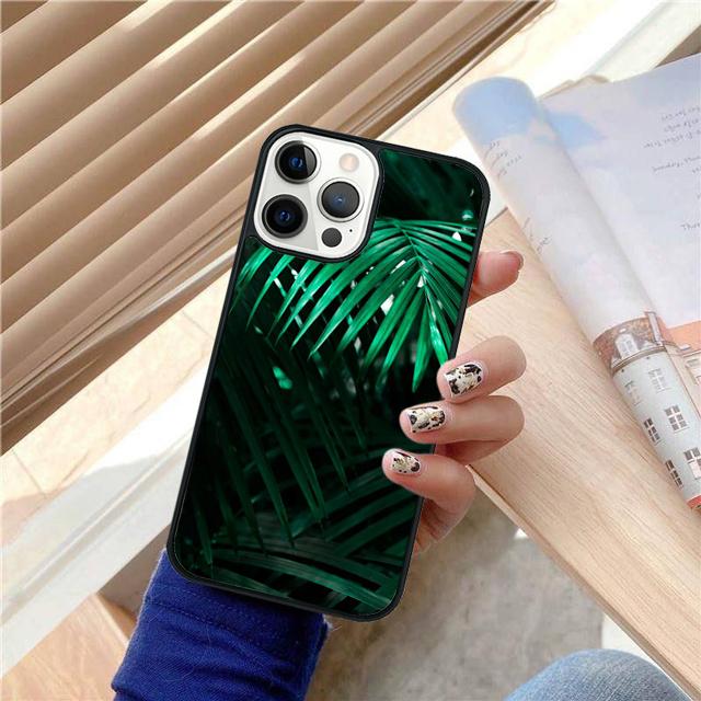 Чехол-накладка с рисунком тропических пальмовых листьев для iPhone 17 Air 15 16 Pro Max 14 13 12 11 Pro Max Plus Coque