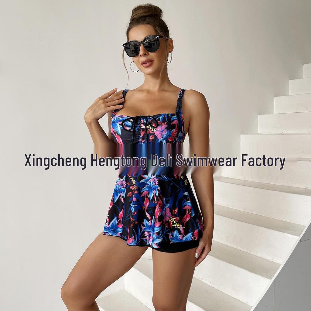 New Women's Plus Size Print Skirted Bikini - European & American Style - Backless Flat-Leg Design