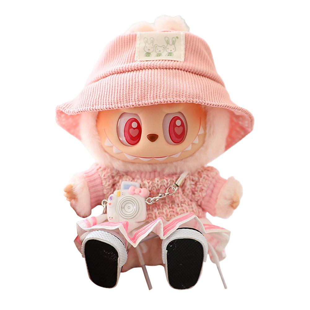 Мини-наряд для куклы Мягкий вязаный костюм-свитер с подвеской в виде камеры и обуви Комплект юбок Платье с кавайным мишкой для куклы 15-17 см