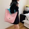 Двусторонняя полосатая холщовая сумка для женщин, внешняя торговля, корейский новый ленивый стиль, сумка через плечо, большая вместимость, сумка для поездок на работу, сумка для игрушек