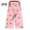 2 Pcs/Set Women Vest Pants Set Flower Print Round Neck Sleeveless Loose Pleated Elastic Waist Wide Leg Casual Homewear Mid Aged Mother Pajamas Set