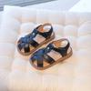 New summer Korean style kids hook-and-loop sandals, closed-toe woven soft sole beach shoes for baby girls