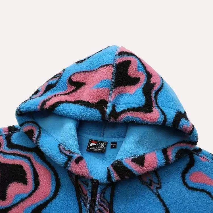 Fila Fusion X Marcelo Burlon Теплая худи из шерпы с логотипом Унисекс куртка Синяя с леопардовым принтом T11U148501F-BU